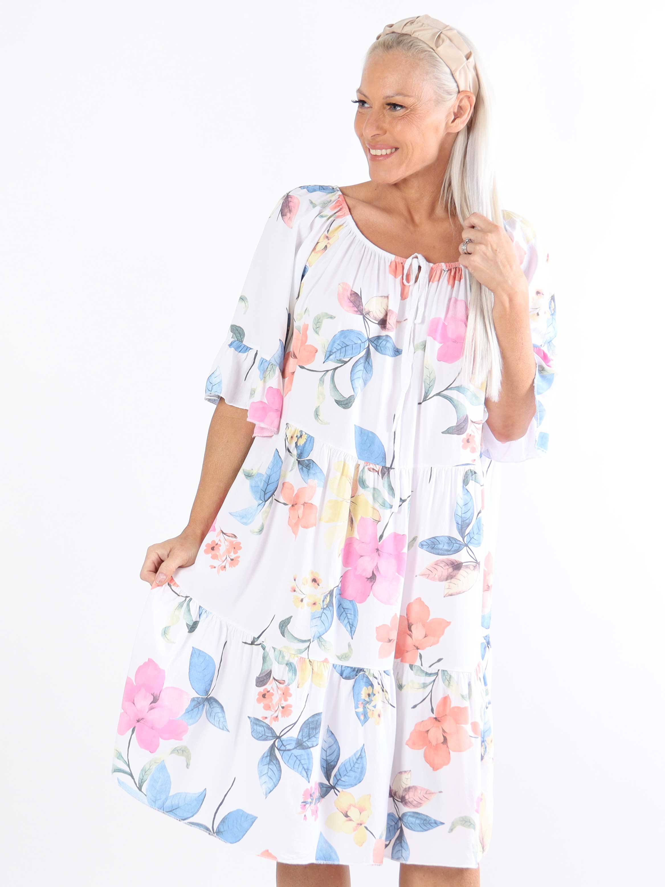 Malibu - Plus size-klänning i bomull med elastisk halsringning